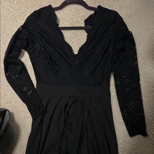 Amazon Black Lace Long Sleeve High Low Dress